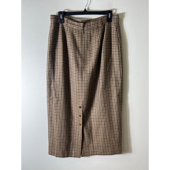 Theo Miles Brown Wool Houndstooth Suit Midi Skirt size 14 - Picture 2 of 3